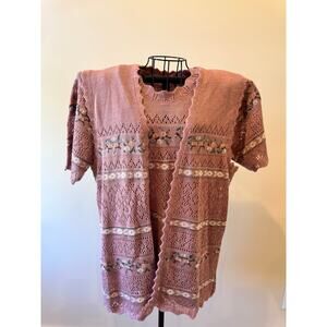 Vintage Knit Sweater Set Cardigan Vest Floral Large Cottagecore